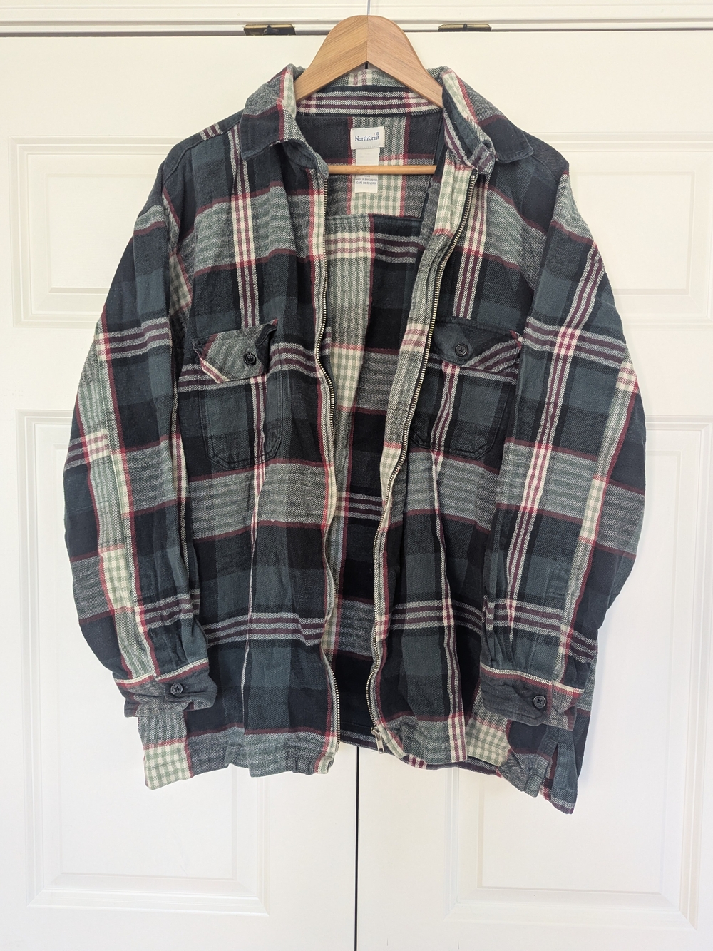 Northcrest Black, Gray & Red Plaid Lightweight Shirt Jacket
